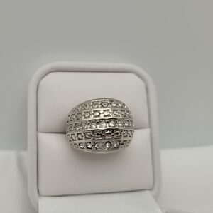 Avon Dome Ring Clear Rhinestone Silver-tone Vintage Retired Size 7.5-8